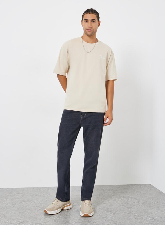 Styli Men Beige Graphic Print Oversized T-Shirt - Image 2